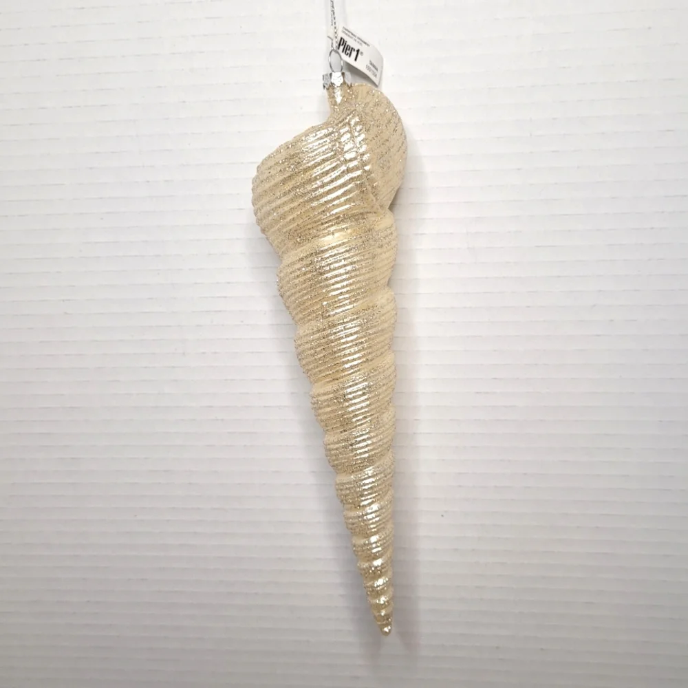 Ivory Sparkly Spiral Cone Shell Ornament Pier 1 NWT